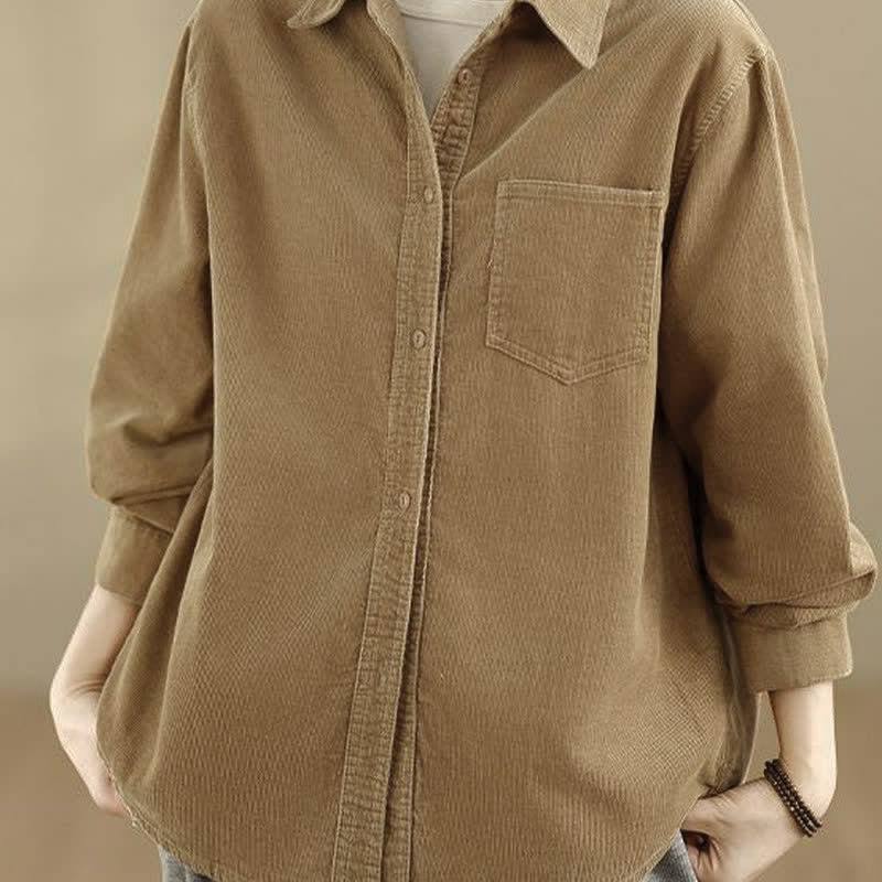 Buddha Stones Chaqueta de mujer de pana lisa con botones, estilo vintage, para otoño/invierno, con bolsillos. - image 18