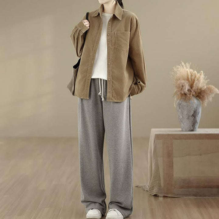Buddha Stones Chaqueta de mujer de pana lisa con botones, estilo vintage, para otoño/invierno, con bolsillos. - image 19