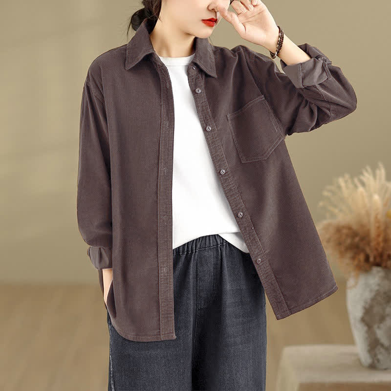 Buddha Stones Chaqueta de mujer de pana lisa con botones, estilo vintage, para otoño/invierno, con bolsillos. - image 1