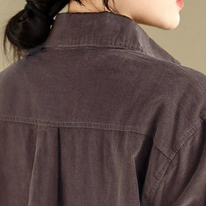 Buddha Stones Chaqueta de mujer de pana lisa con botones, estilo vintage, para otoño/invierno, con bolsillos. - image 7