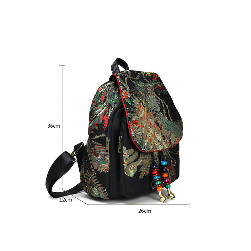 Mochila con borlas de lona con bordado de pavo real - image 16