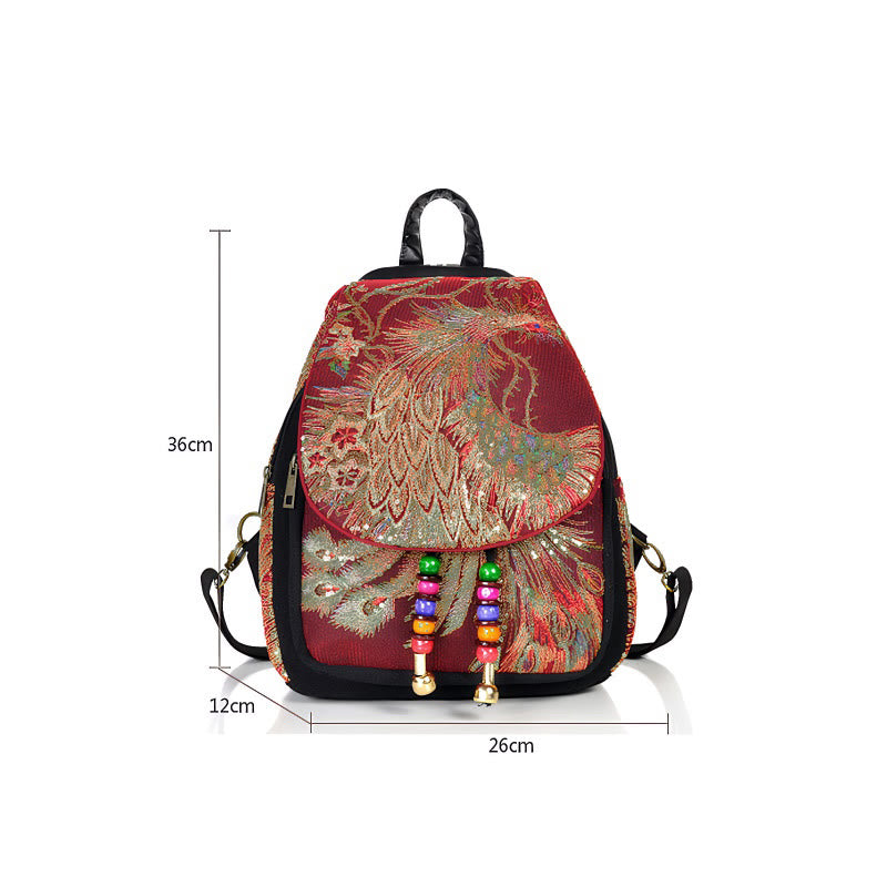 Mochila con borlas de lona con bordado de pavo real - image 19