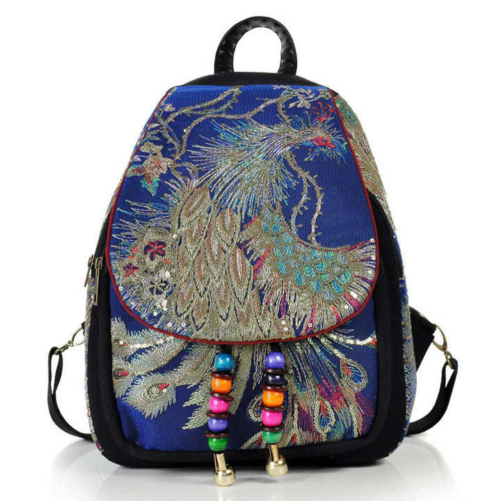 Mochila con borlas de lona con bordado de pavo real - Pavo real azul oscuro - image 17