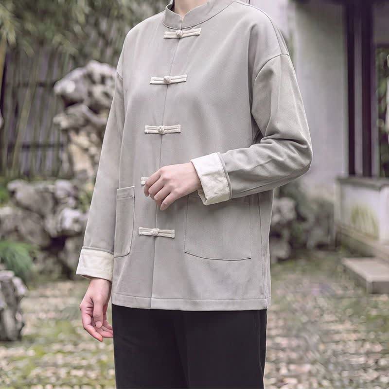 Buddha Stones Chaquetas de mujer de estilo Tang vintage con cuello mandarín, botones de rana y diseño liso, ideales para otoño e invierno. - image 10