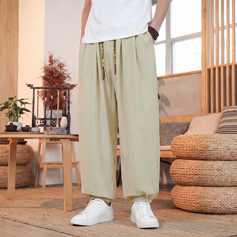 Buddha Stones Pantalones cortos casuales de primavera/verano con cordón ajustable, color liso, para hombre, pierna recta, con bolsillo. - image 1