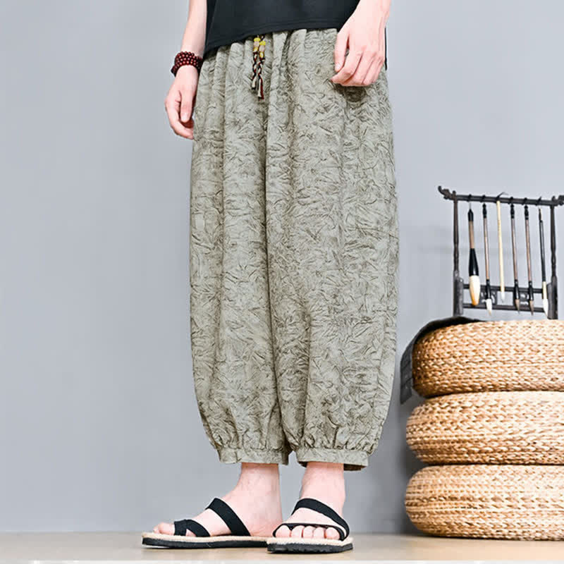 Buddha Stones Pantalones capri abstractos de estilo bohemio con cordón ajustable para hombre, ideales para primavera y verano. - image 1