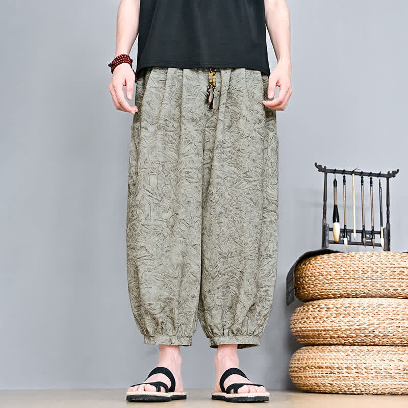 Buddha Stones Pantalones capri abstractos de estilo bohemio con cordón ajustable para hombre, ideales para primavera y verano. - Caqui oscuro - US/UK/AU48, EU58 (5XL) - image 0