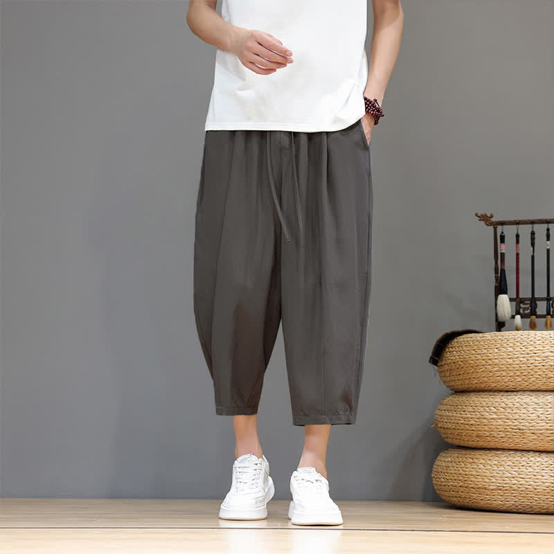 Buddha Stones Pantalones capri informales de primavera/verano con cordón ajustable, color liso, estilo harem para hombre con bolsillo. - Gris - US/UK/AU46, EU56 (5XL) - image 0