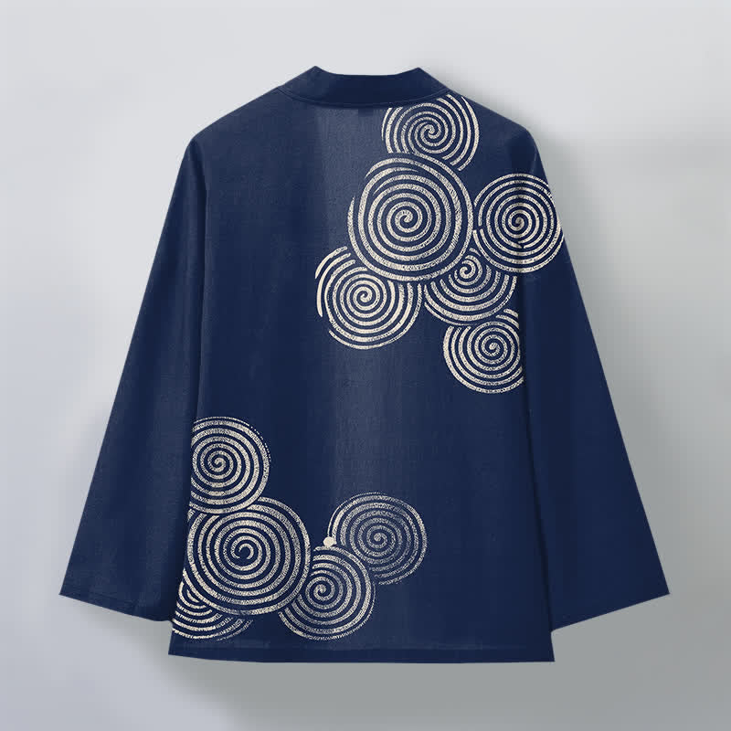 Buddha Stones Kimono de algodón con estampado espiral concéntrico y frente abierto para hombre - image 2