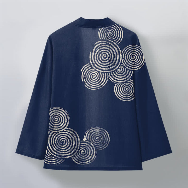 Buddha Stones Kimono de algodón con estampado espiral concéntrico y frente abierto para hombre - image 2