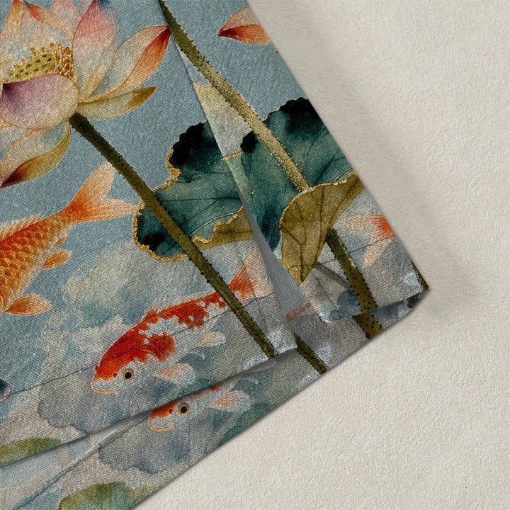Buddha Stones Kimono de hombre con frente abierto, estampado de nube de tinta de koi y loto de algodón. - image 4