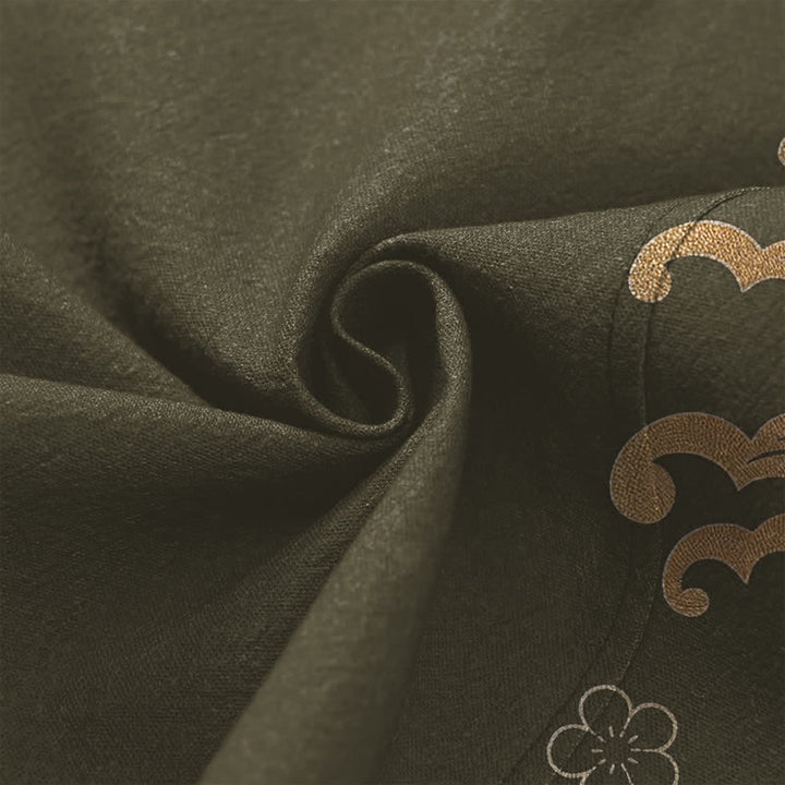 Buddha Stones Kimono de algodón dorado con estampado floral de carpas koi y frente abierto para hombre - image 5