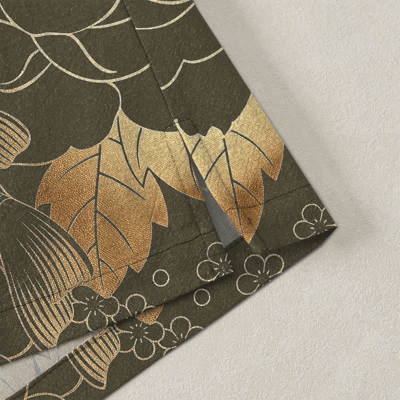Buddha Stones Kimono de algodón dorado con estampado floral de carpas koi y frente abierto para hombre - image 4