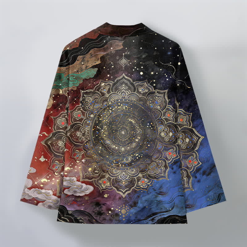 Buddha Stones Kimono de algodón con estampado de mandala galáctico y frente abierto para hombre - image 11