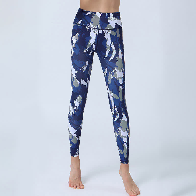 Leggings de cintura alta para mujer con estampado de Buddha Stones - Blanco azul oscuro - US8-10, UK/AU12-14, EU40-42 (XL) - image 1