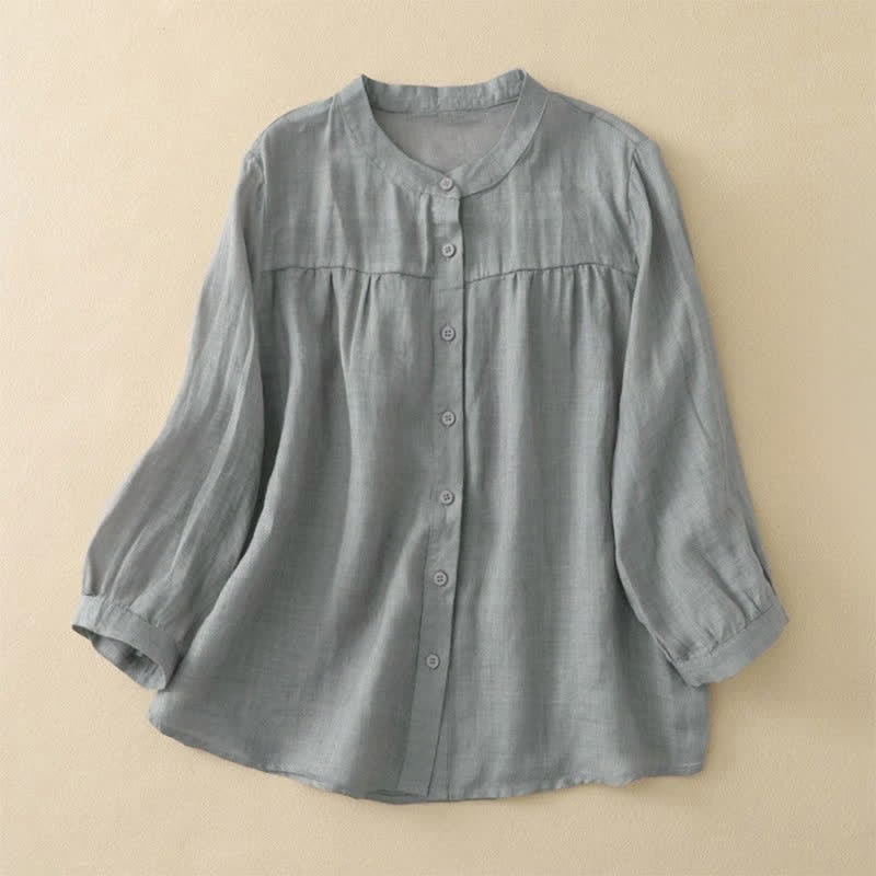 Buddha Stones Camisa de mujer con cuello redondo, botones y manga tres cuartos - Gris - US14, UK/AU18, EU46 (3XL) - image 0