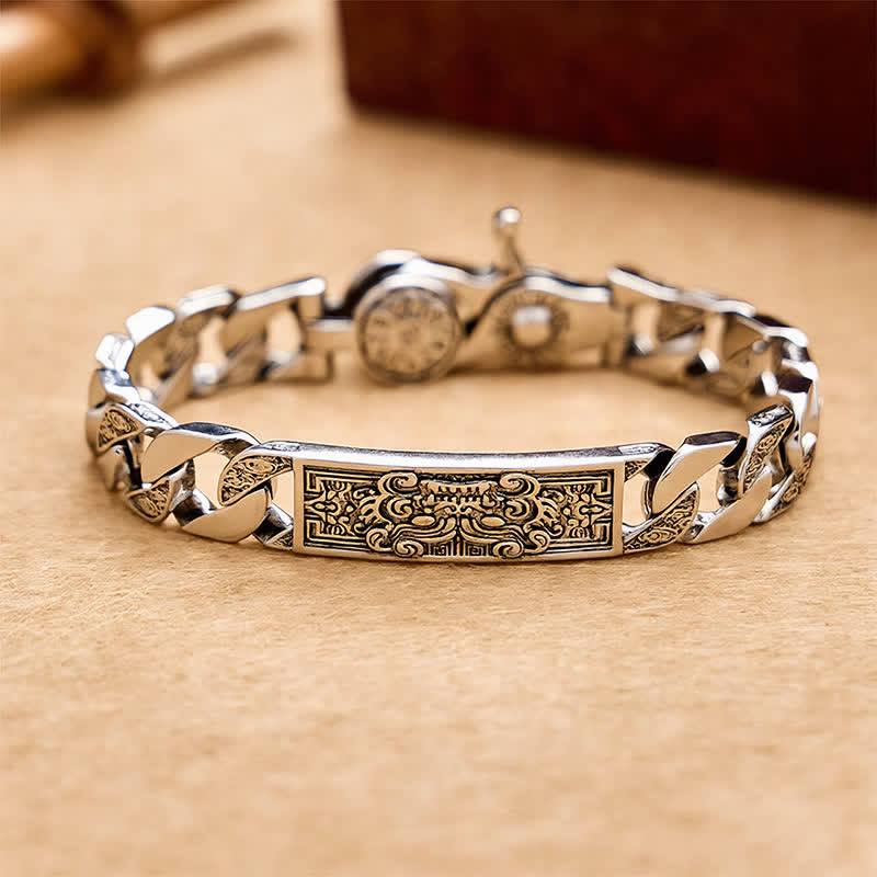 Buddha Stones Pulsera de cobre vintage Taotie Om Mani Padme Hum con relieve tallado. - 7,9–8,3 pulgadas (20–21 cm) - image 0