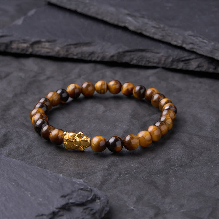 Buddha Stones Pulsera de cuentas de coraje con accesorios de tortuga ojo de tigre natural - image 2