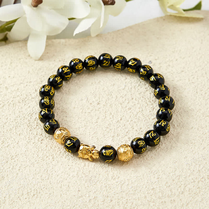 Buddha Stones Pulsera de la Fuerza de la Tortuga Om Mani Padme Hum con cuentas de ónix negro natural - image 3