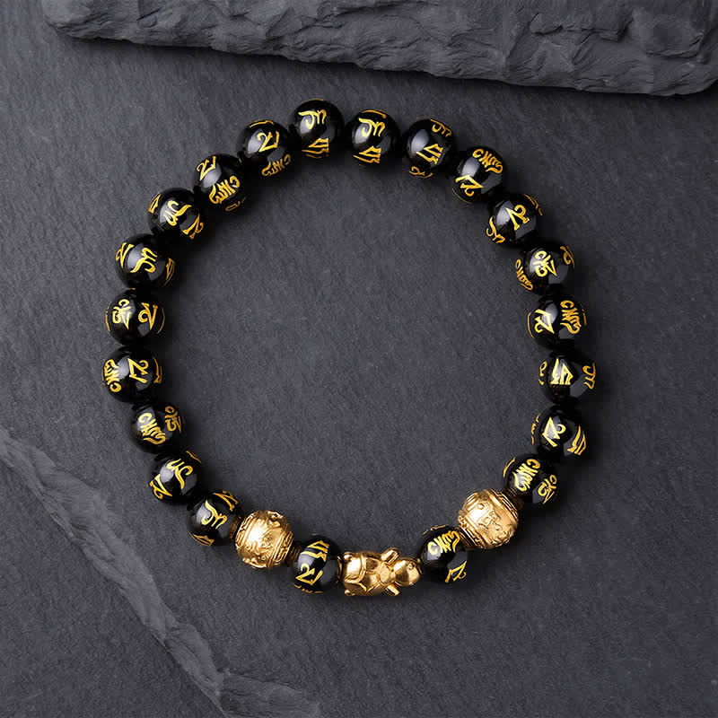 Buddha Stones Pulsera de la Fuerza de la Tortuga Om Mani Padme Hum con cuentas de ónix negro natural - image 1