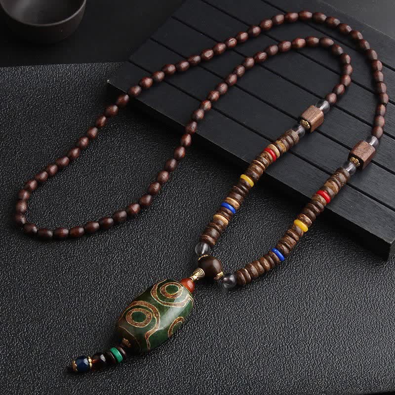 Collar de meditación de madera de wengué con cuentas Dzi de turquesa y Buddha Stones - Cuenta Dzi - image 5