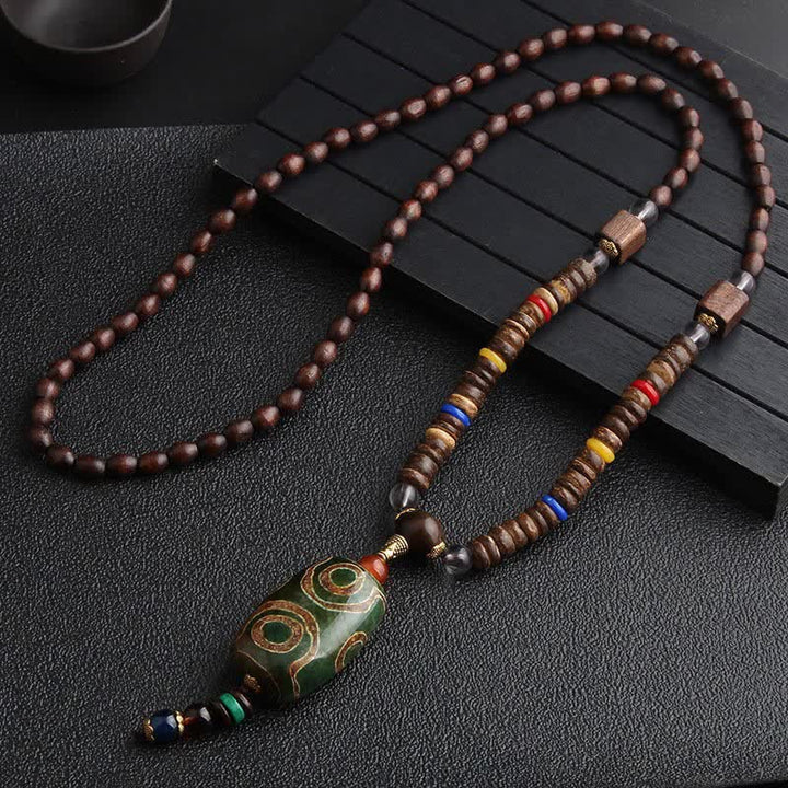 Collar de meditación de madera de wengué con cuentas Dzi de turquesa y Buddha Stones - Cuenta Dzi - image 5