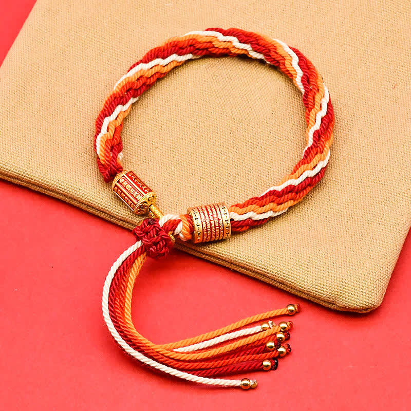 Buddha Stones Pulsera de cuerda con borla colorida de esmalte tibetano - Rojo oscuro (circunferencia de la muñeca: 15-18 cm) - image 0