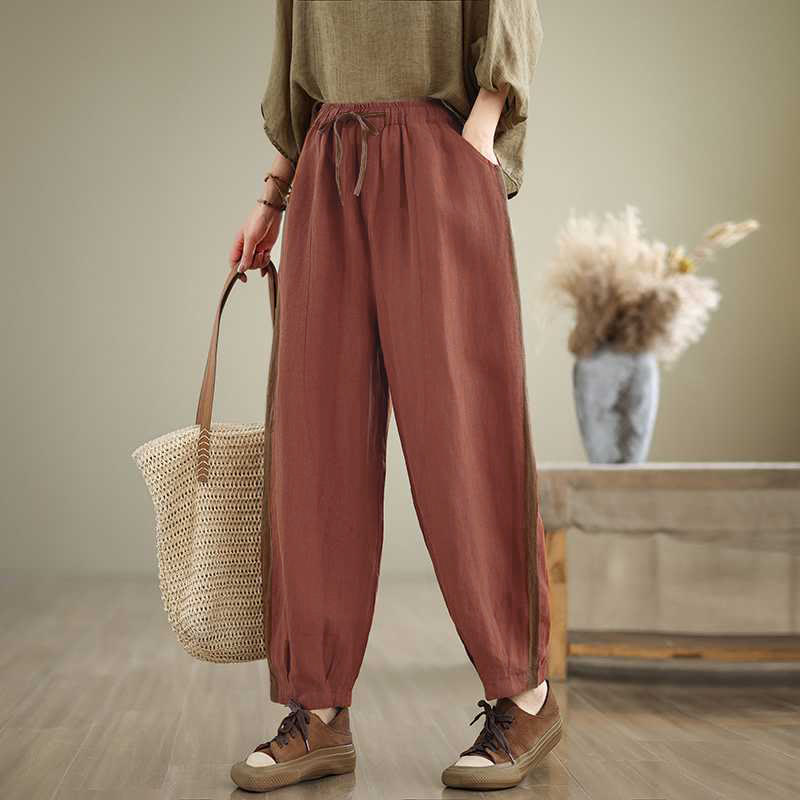 Buddha Stones Pantalones cortos casuales minimalistas con cordón ajustable para mujer, estilo primavera-verano, corte ajustado y bolsillo. - Rojo indio - US8-10, UK/AU12-14, EU40-42 (2XL) - image 0