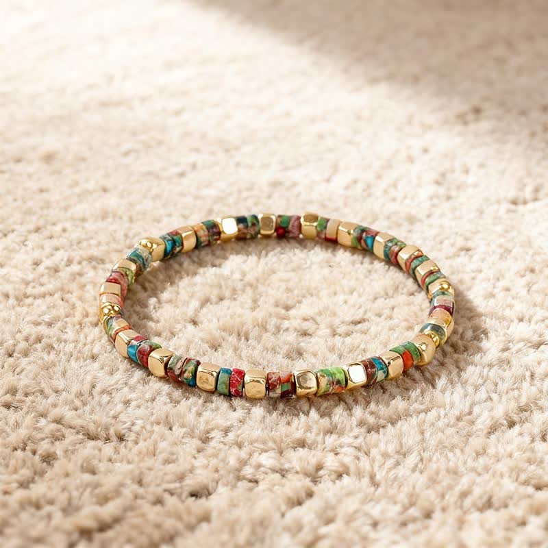Buddha Stones Pulsera de fuerza con cuentas naturales en forma de barril de jaspe azul y aventurina verde. - image 11