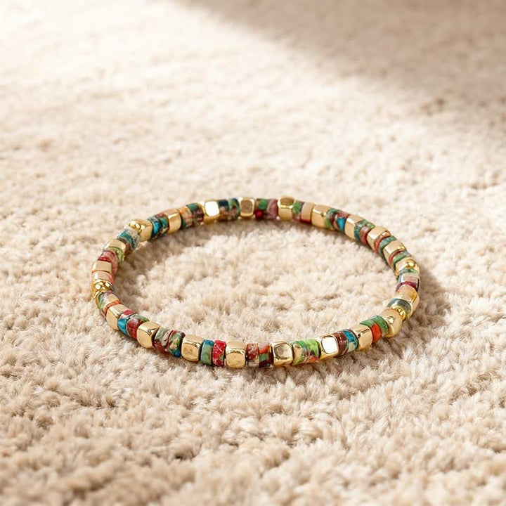 Buddha Stones Pulsera de fuerza con cuentas naturales en forma de barril de jaspe azul y aventurina verde. - image 11