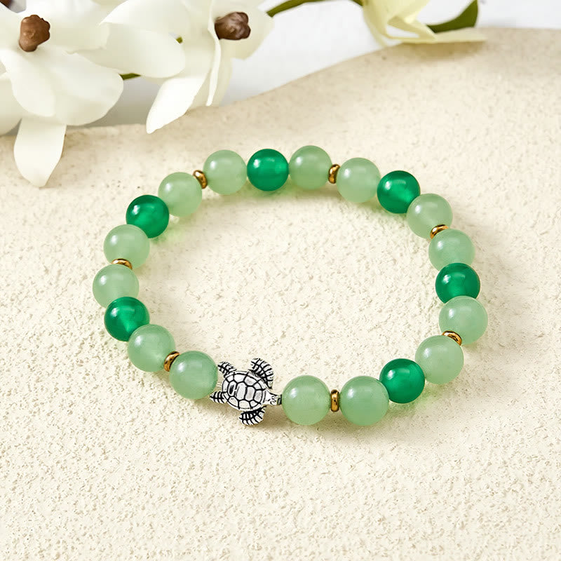 Buddha Stones Pulsera de cuentas con diseño de tortuga, ágata verde natural y aventurina verde - Aventurina verde y ágata verde (circunferencia de la muñeca: 15-16 cm) - image 0