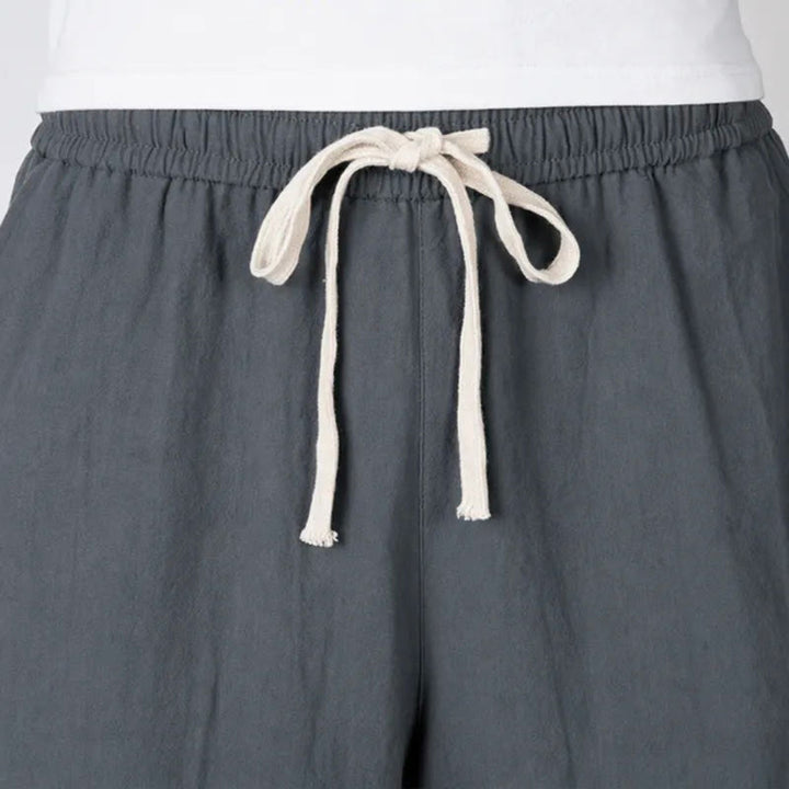 Buddha Stones Pantalones capri lisos de algodón y lino para hombre con cordón ajustable y bolsillos. - image 2