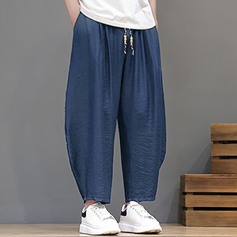 Buddha Stones Pantalones cortos minimalistas informales de verano con cordón ajustable, pantalones harem para hombre con bolsillo. - image 1