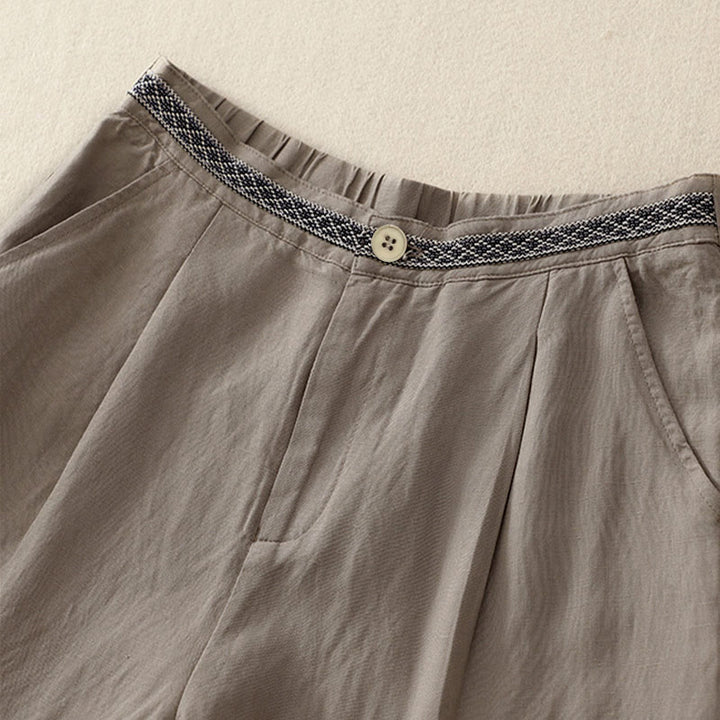 Pantalones de mujer con Buddha Stones, color liso, cierre frontal, cintura elástica y bolsillos. - image 16