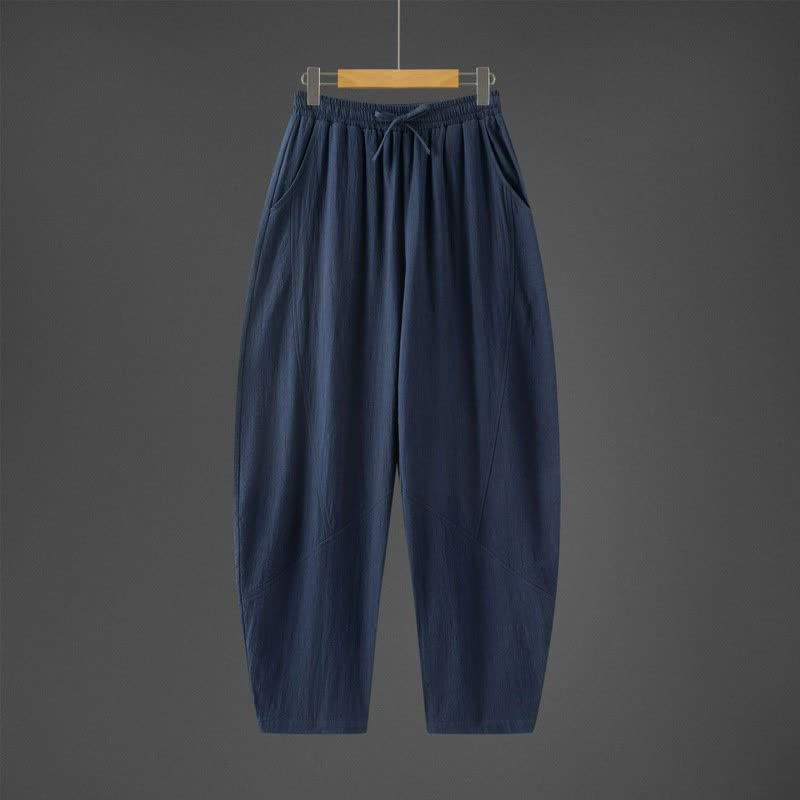 Buddha Stones Pantalones largos de hombre estilo harem, minimalistas, con cordón ajustable, de color liso, para primavera y otoño. - Azul medianoche - US/UK/AU46, EU56 (5XL) - image 0