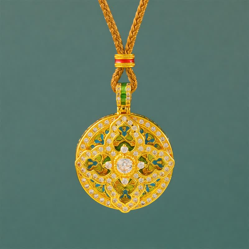 Buddha Stones Collar con colgante redondo de latón chapado en oro con forma de calabaza. - Cuerda dorada - image 0