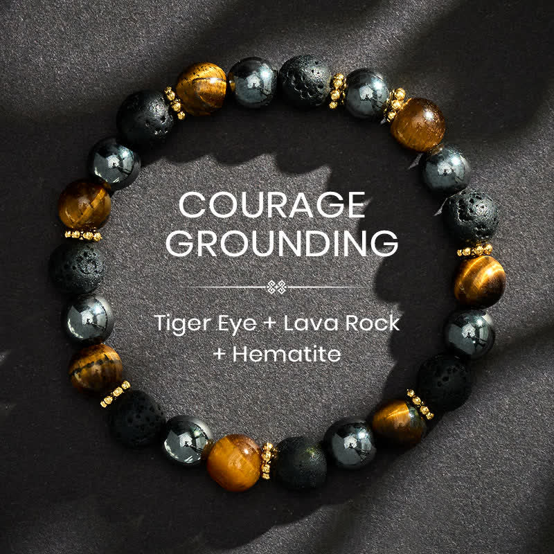 Buddha Stones Pulsera de fuerza con cuentas de hematita, roca de lava y ojo de tigre - 8 mm - image 0