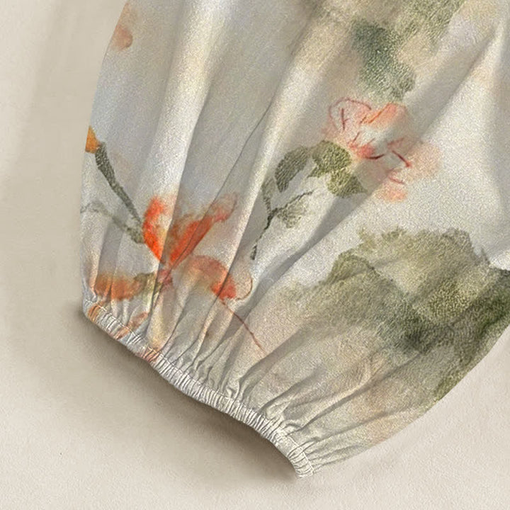 Buddha Stones Pantalones harem de algodón con estampado floral de mariposas en acuarela para mujer, cintura elástica y bolsillos laterales. - image 6