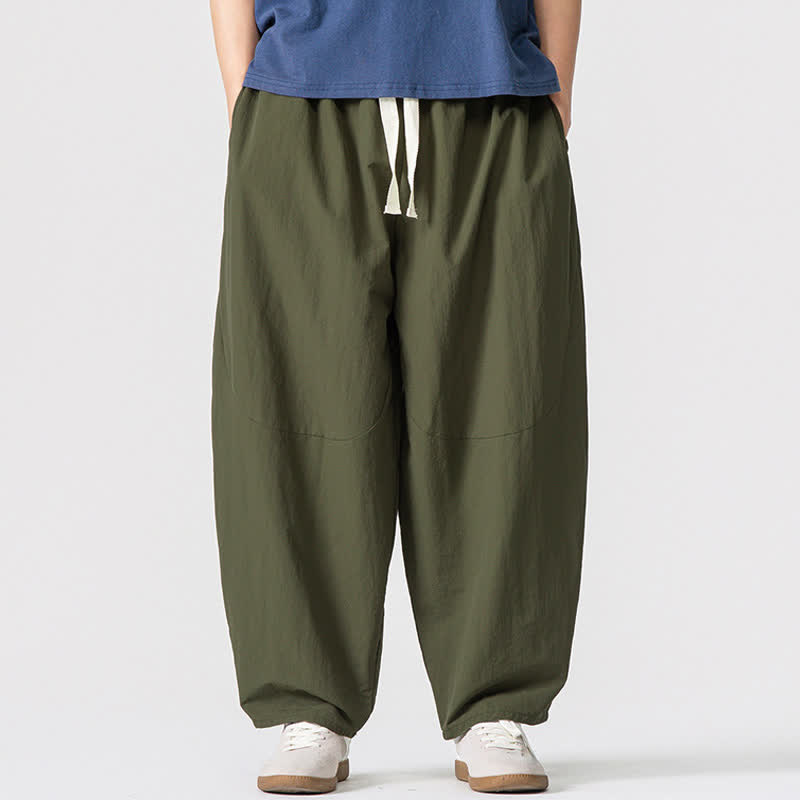 Buddha Stones Pantalones tobilleros minimalistas básicos con cordón ajustable para hombre, estilo harem, con bolsillos, ideales para primavera y otoño. - Verde oliva - US/UK/AU46, EU56 (5XL) - image 0