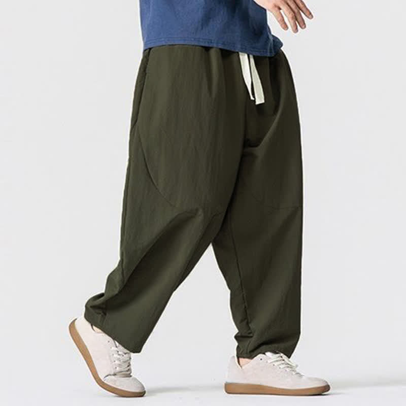 Buddha Stones Pantalones tobilleros minimalistas básicos con cordón ajustable para hombre, estilo harem, con bolsillos, ideales para primavera y otoño. - image 1