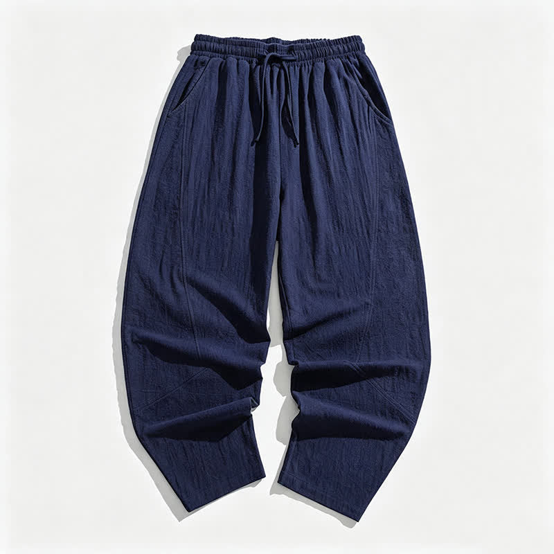 Buddha Stones Pantalones largos de hombre estilo harem, minimalistas, con cordón ajustable, de color liso, para primavera y otoño. - image 1