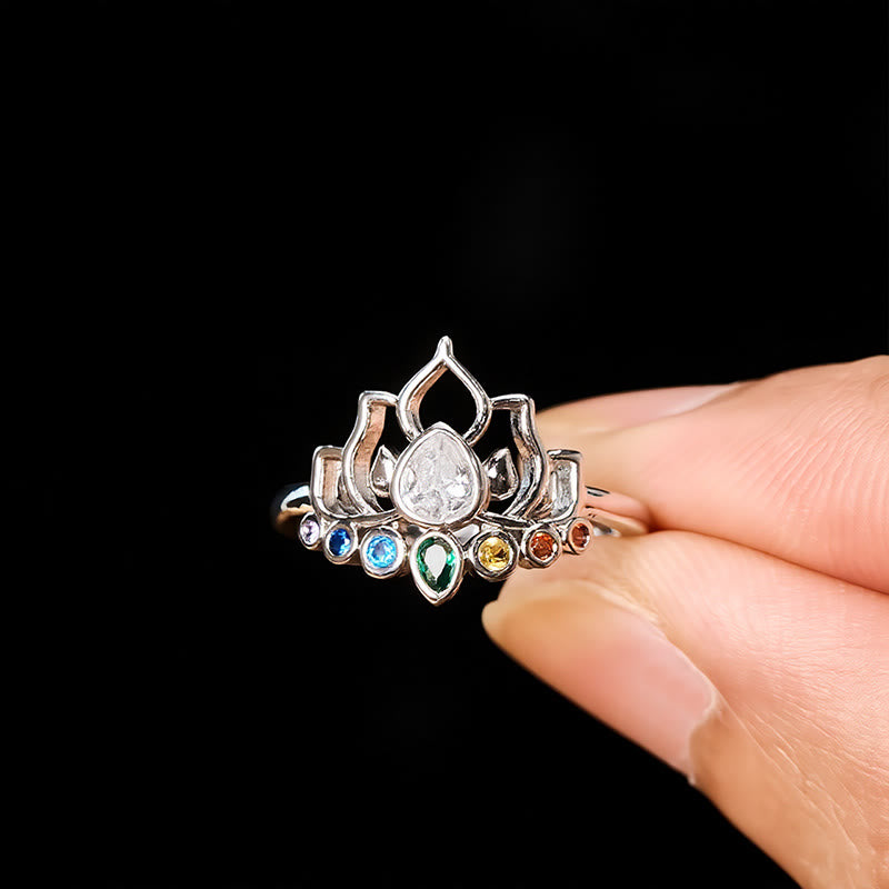 Buddha Stones Anillo curativo de cobre con incrustaciones de circonita multicolor y loto. - image 2