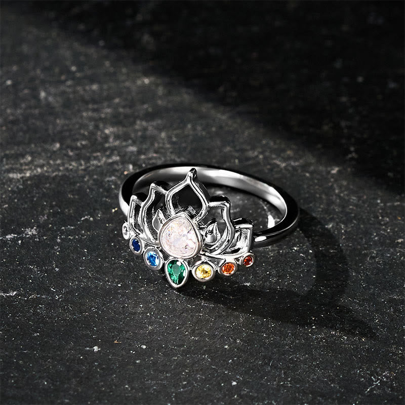 Buddha Stones Anillo curativo de cobre con incrustaciones de circonita multicolor y loto. - 19,8 mm-US10 - image 0