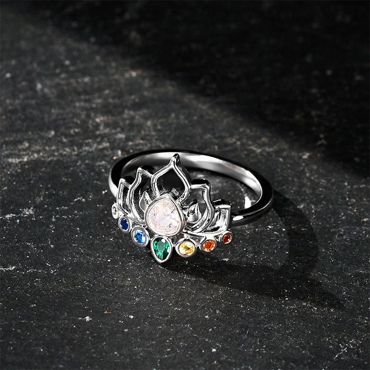 Buddha Stones Anillo curativo de cobre con incrustaciones de circonita multicolor y loto. - 19,8 mm-US10 - image 0