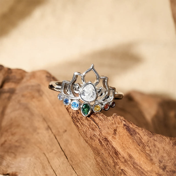 Buddha Stones Anillo curativo de cobre con incrustaciones de circonita multicolor y loto. - image 3