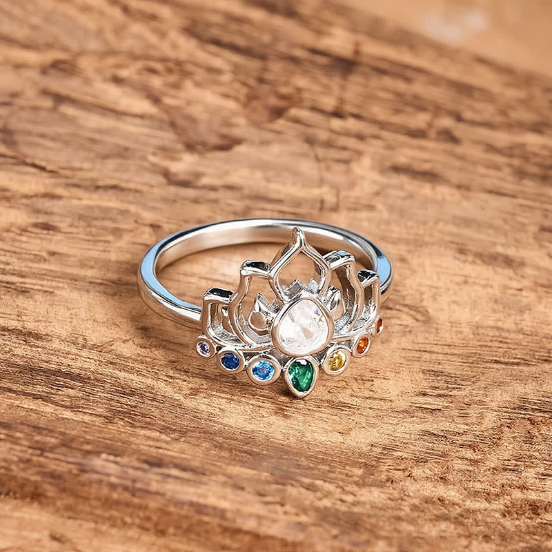 Buddha Stones Anillo curativo de cobre con incrustaciones de circonita multicolor y loto. - image 4