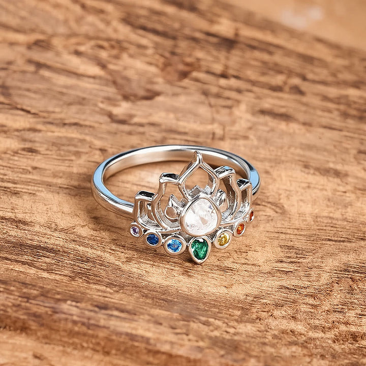 Buddha Stones Anillo curativo de cobre con incrustaciones de circonita multicolor y loto. - image 4