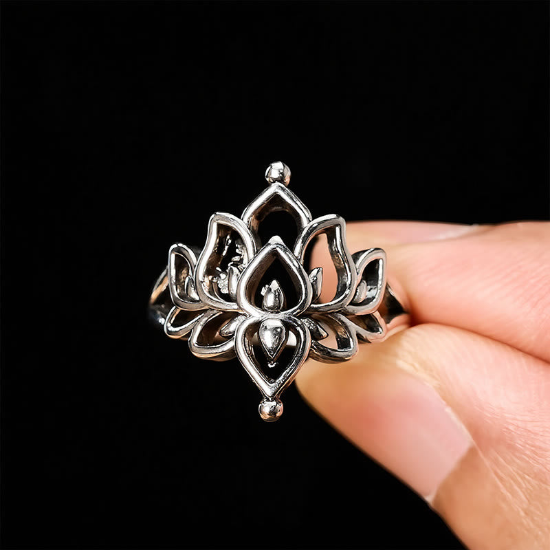 Buddha Stones Anillo llamativo Lotus Purity en tono plateado vintage - image 4