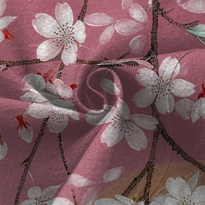 Buddha Stones Kimono de hombre de algodón blanco con estampado de flores de cerezo y frente abierto - image 5