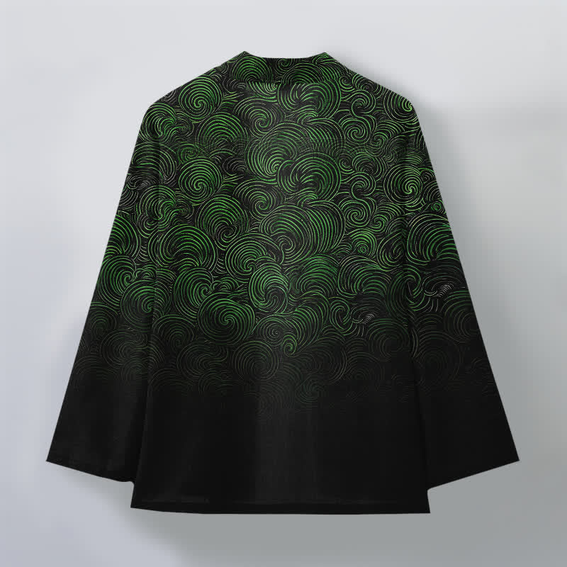 Buddha Stones Kimono de hombre con estampado degradado en espiral de algodón y frente abierto - image 2